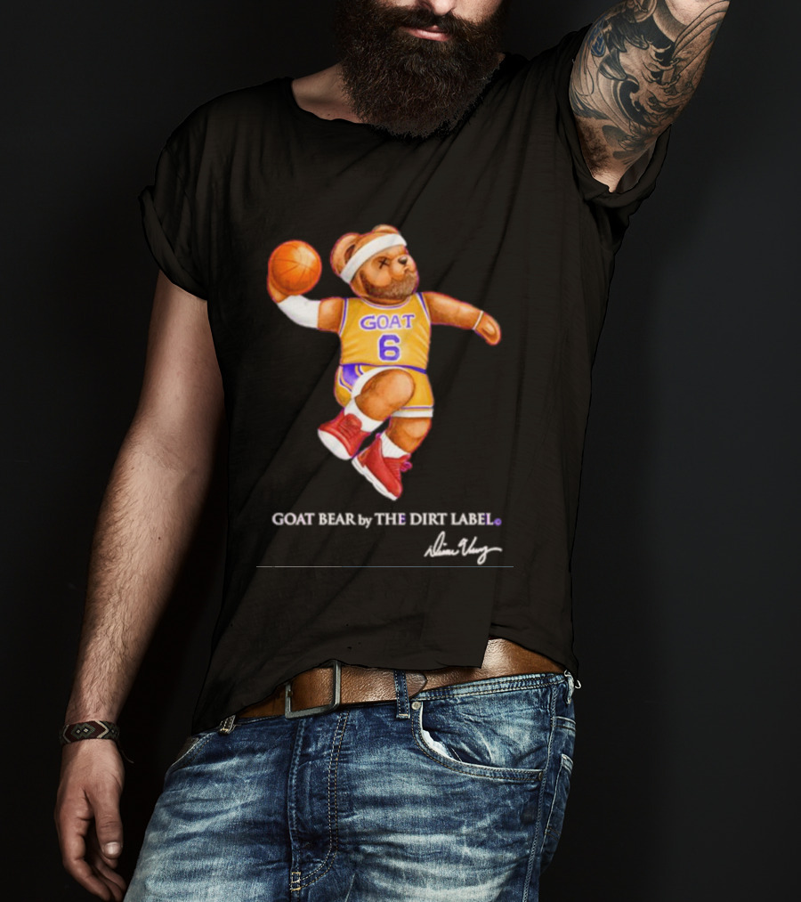 Los Angeles Lakers LeBron James GOAT Bear By The Dirt Label 6 T-Shirt