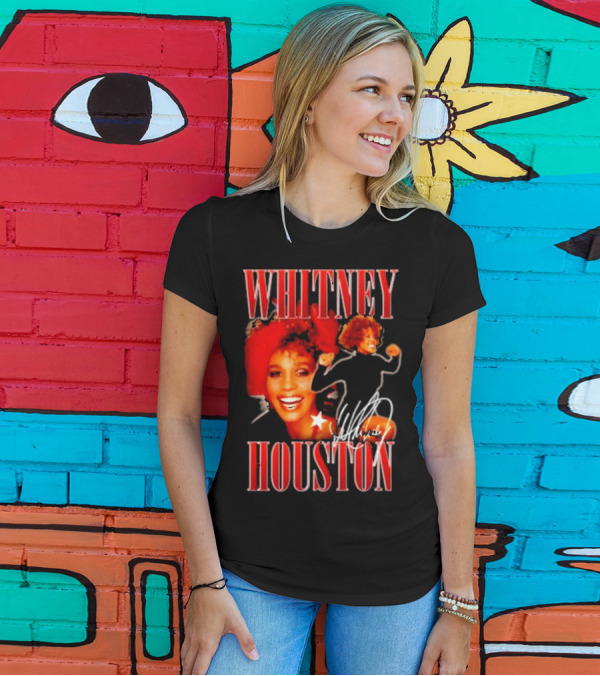 WHITNEY HOUSTON Signature Red Portrait With Joyful Expression T-Shirt