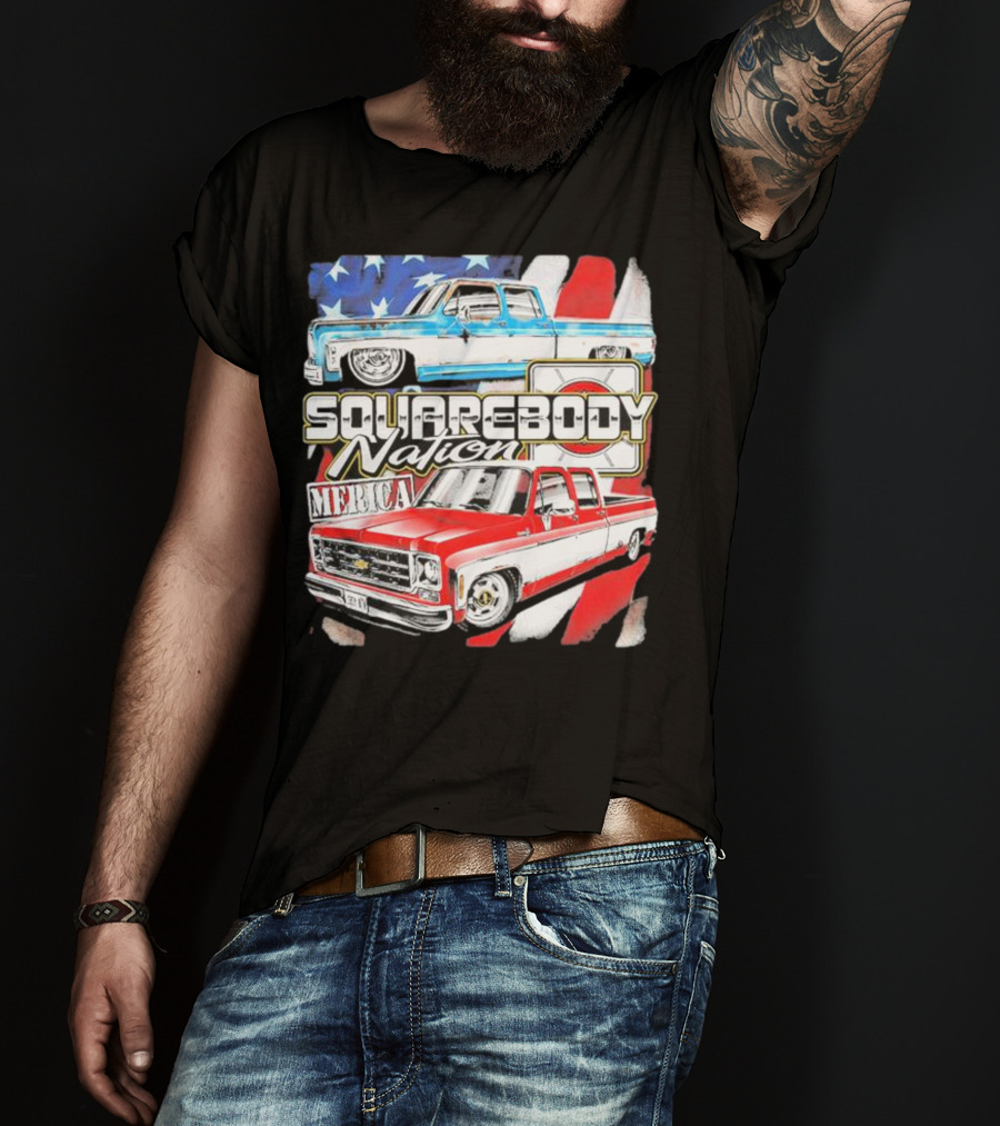 Squarebody Nation Merica American Flag Pickup Trucks T-Shirt