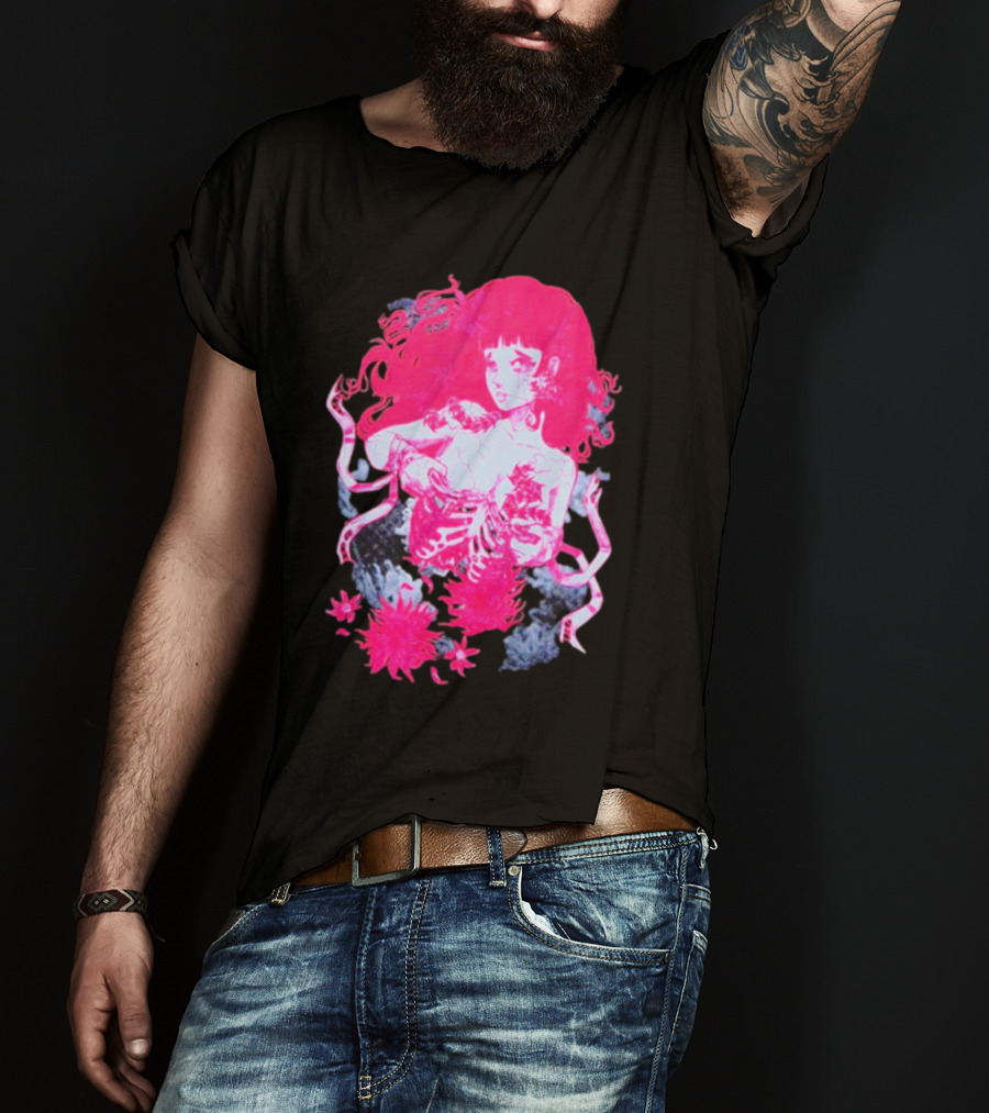 Centipede Girl Rib Cage Pink Floral T-Shirt