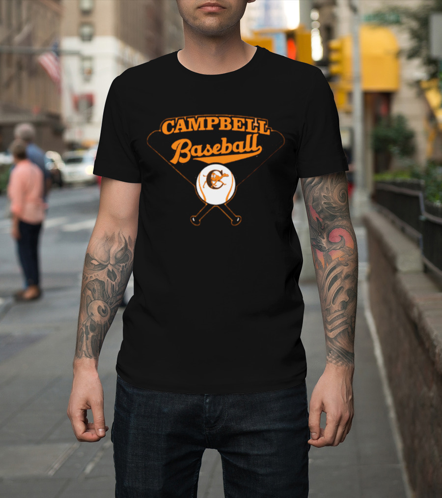 Campbell Baseball Crossed Bats T-Shirt