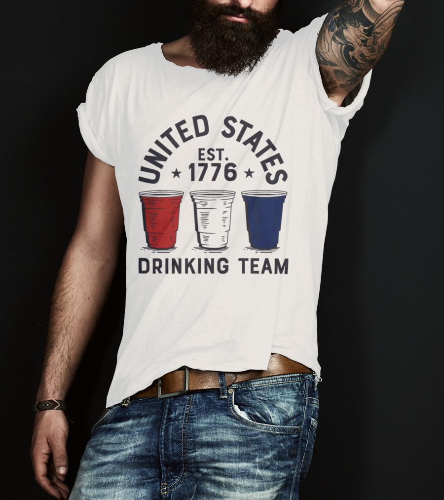 United States Drinking Team Est 1776 Red White Blue Cups T-Shirt