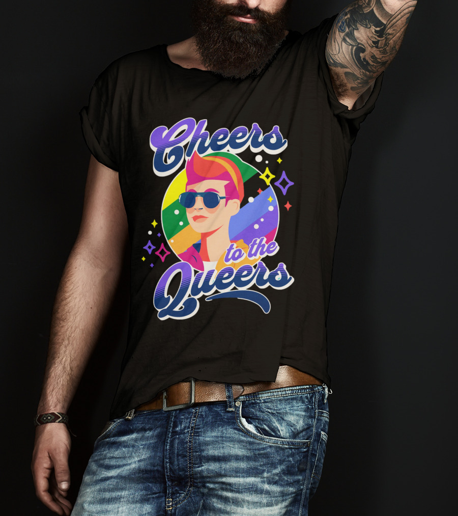 Cheers To The Queers Pride Rainbow Sunglasses Retro 80s T-Shirt