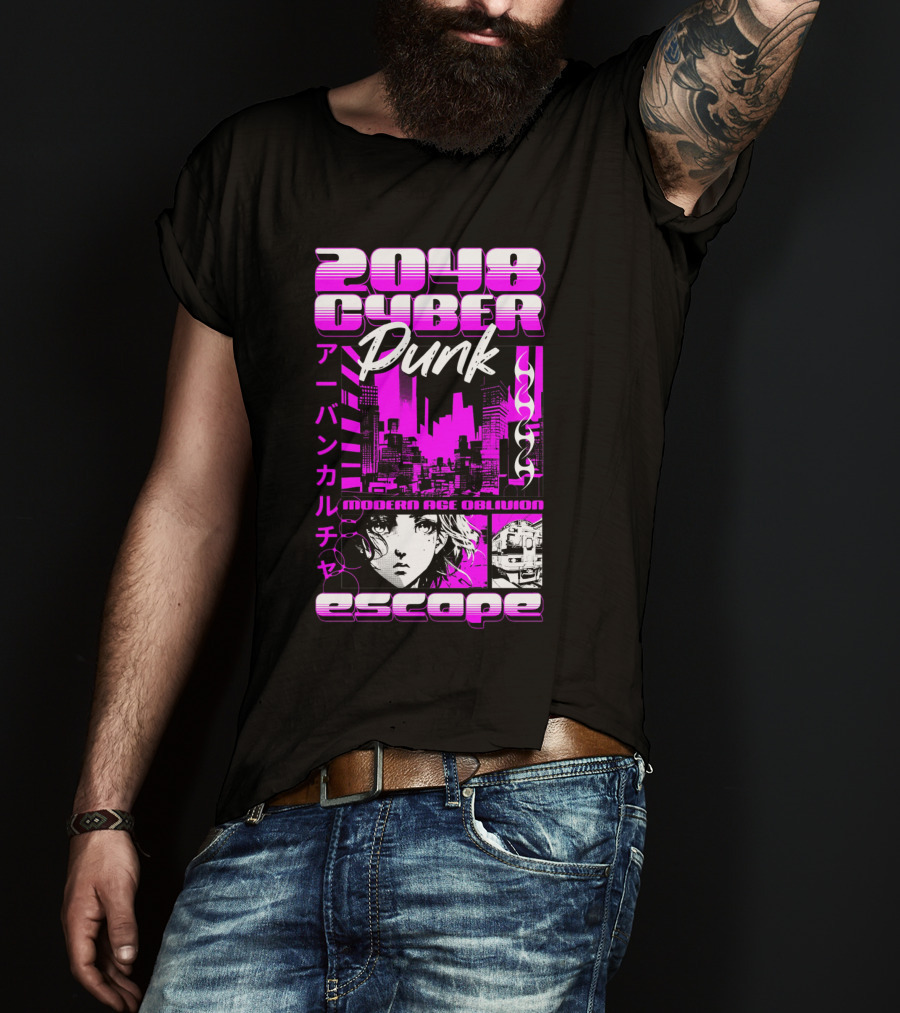 2048 Cyber Punk Escape Modern Age Oblivion Japanese Anime Urban Culture T-Shirt