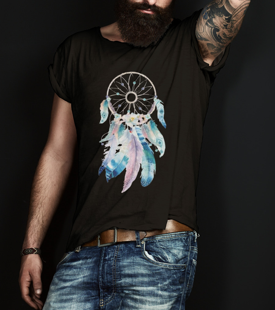 Harajuku Women Feather Dreamcatcher Flower Printed T-Shirt