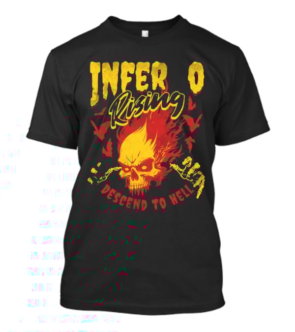 Inferno Rising Descend To Hell Fiery Skull T-Shirt