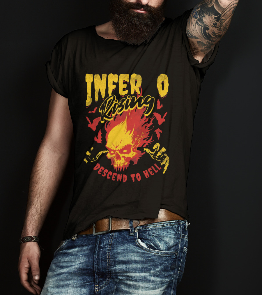 Inferno Rising Descend To Hell Fiery Skull T-Shirt