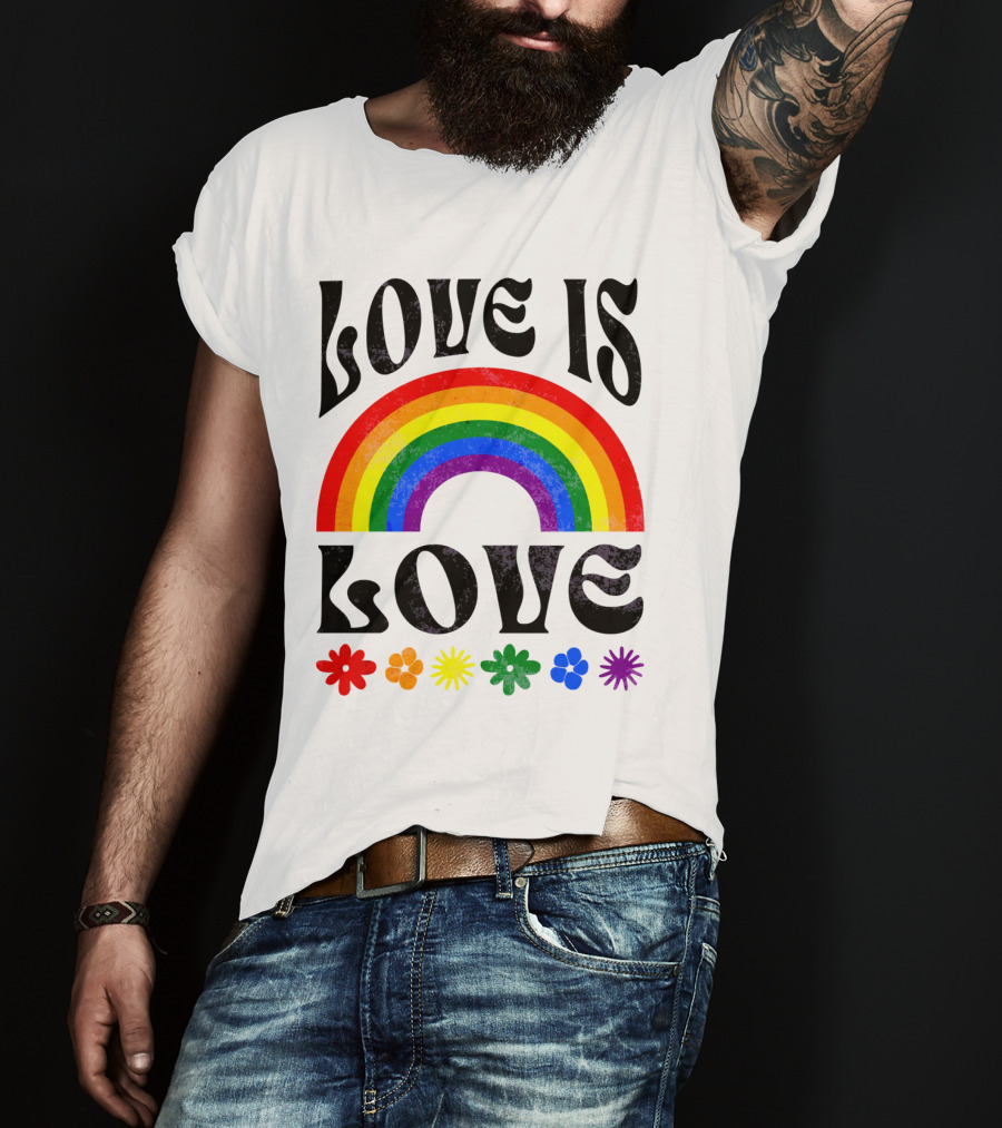 Love Is Love Rainbow Pride With Colorful Flowers T-Shirt