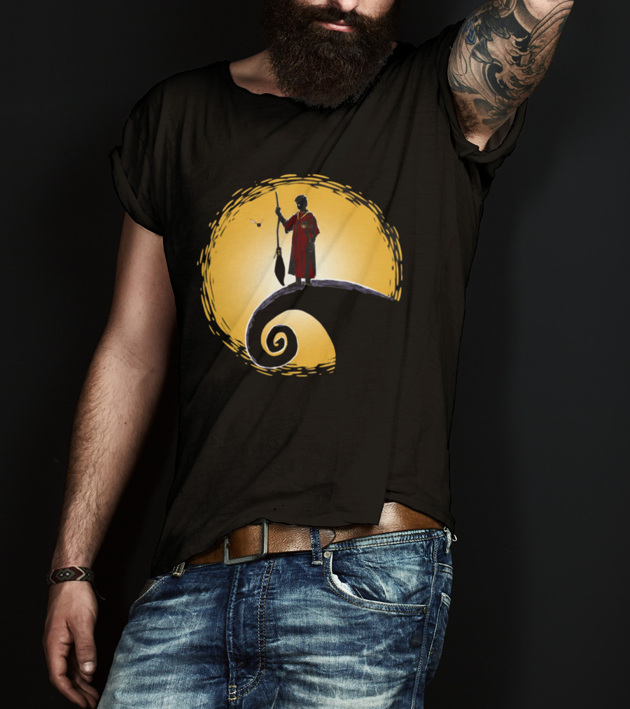 Quidditch Before Christmas Wizards Moon Scene T-Shirt