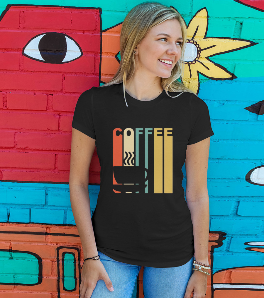 Vintage Coffee Cup Retro Stripes COFFEE Text T-Shirt
