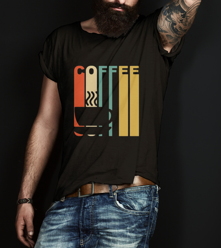 Vintage Coffee Cup Retro Stripes COFFEE Text T-Shirt