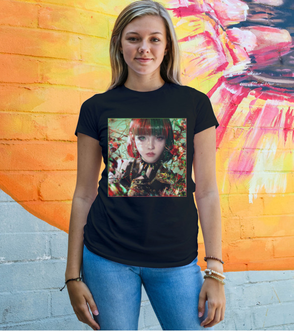 Green Red Sticker Fantasy Portrait Vibrant Blossoms Dual-Tone Hair T-Shirt