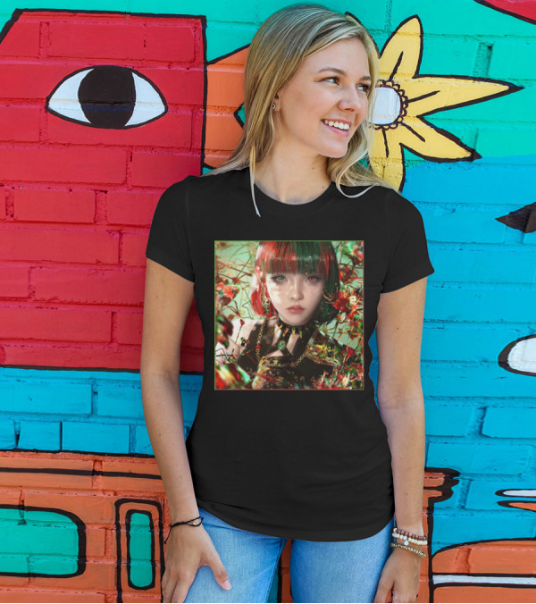 Green Red Sticker Fantasy Portrait Vibrant Blossoms Dual-Tone Hair T-Shirt