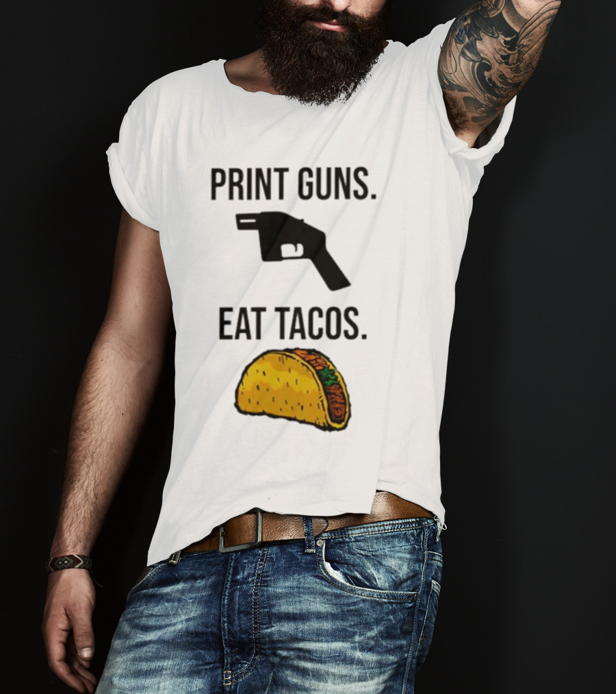 Print Guns Pistol Icon Eat Tacos Mexican Food T-Shirt