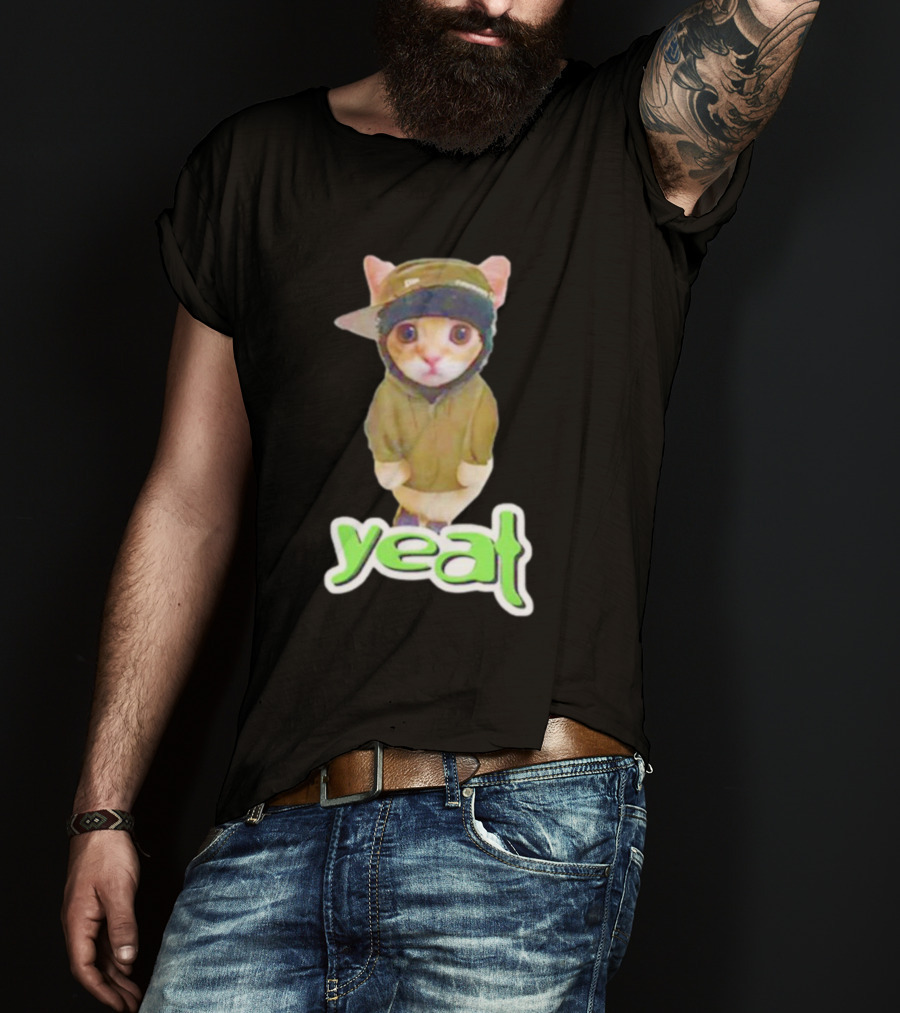 Yeat Cat Funny Hoodie And Cap Cat Image T-Shirt