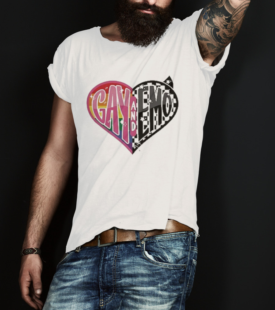 Gay And Emo Rainbow Heart T-Shirt