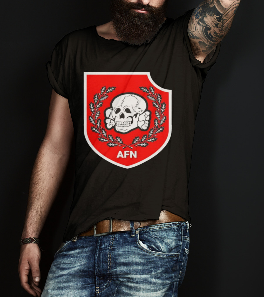 Amuse AFN Aryan Freedom Network Skull Emblem Badge T-Shirt