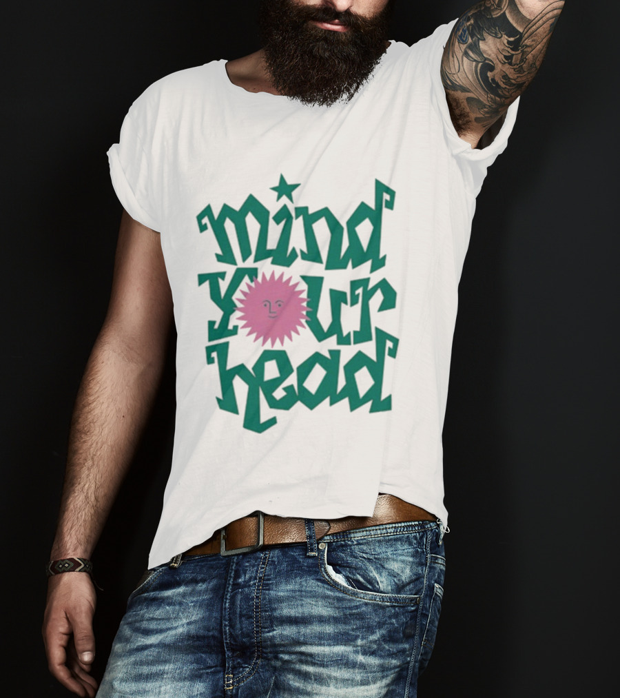 Mind Your Head Funky Text With Pink Smiling Sunburst T-Shirt