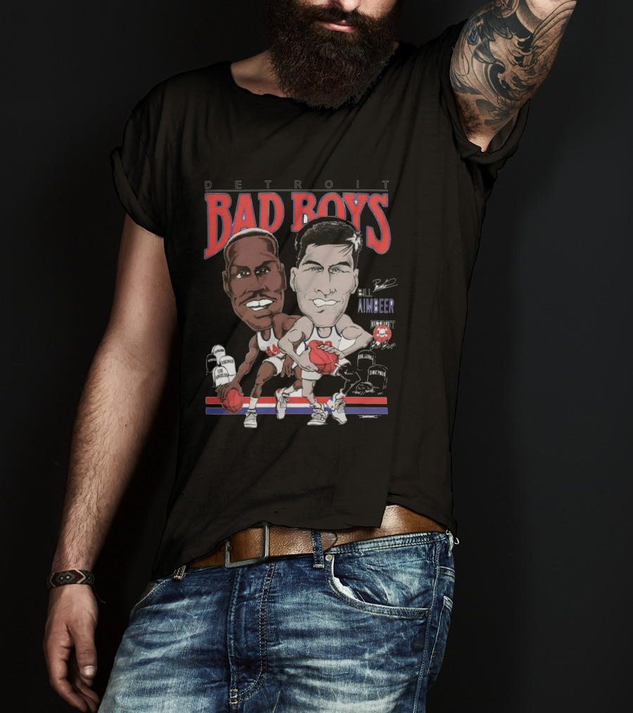 Detroit Bad Boys Rick Mahorn Bill Laimbeer Basketball Caricature T-Shirt