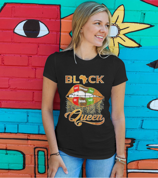 Black Queen Lips Red Green African Flag Africa T-Shirt