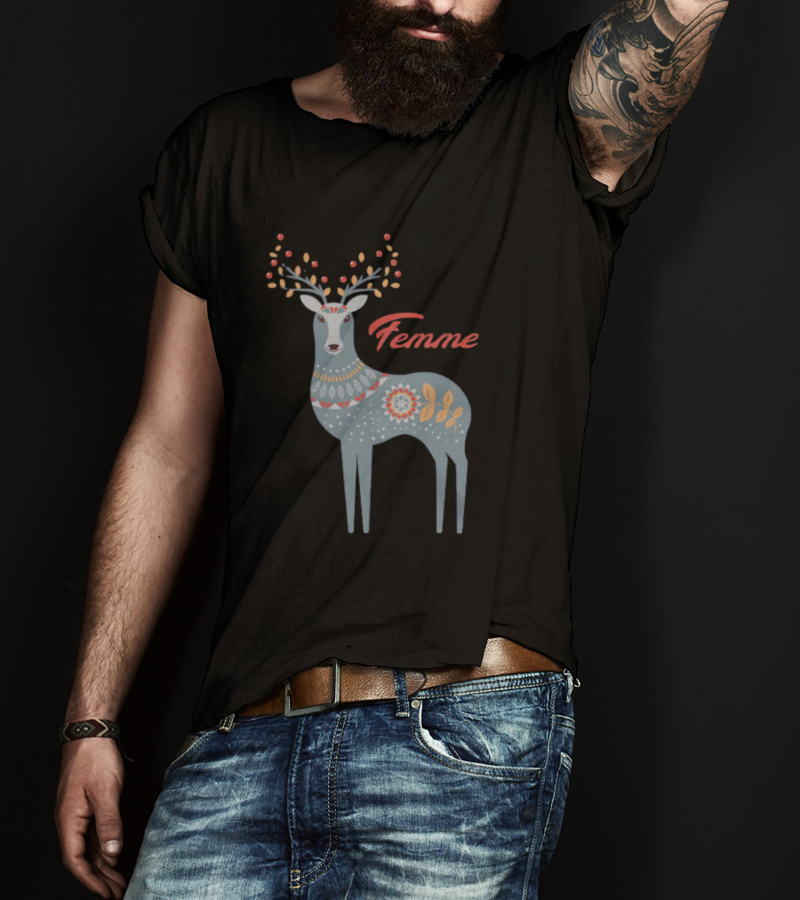 Femme Nordic Deer With Patterned Antlers T-Shirt