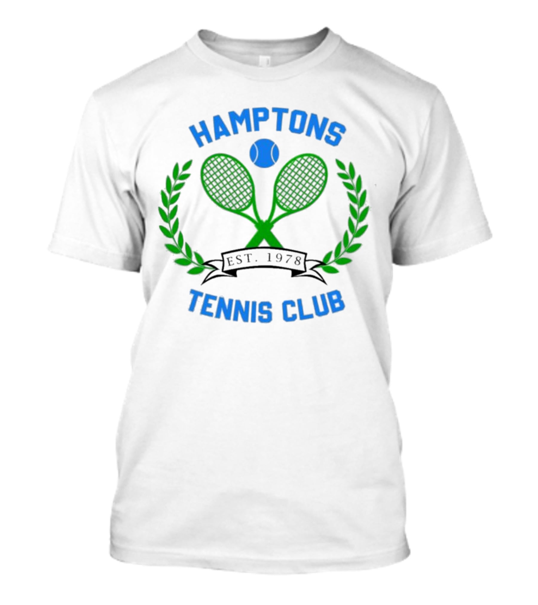 Hamptons Tennis Club Est. 1978 Green Rackets Blue Ball Laurel Wreath T-Shirt