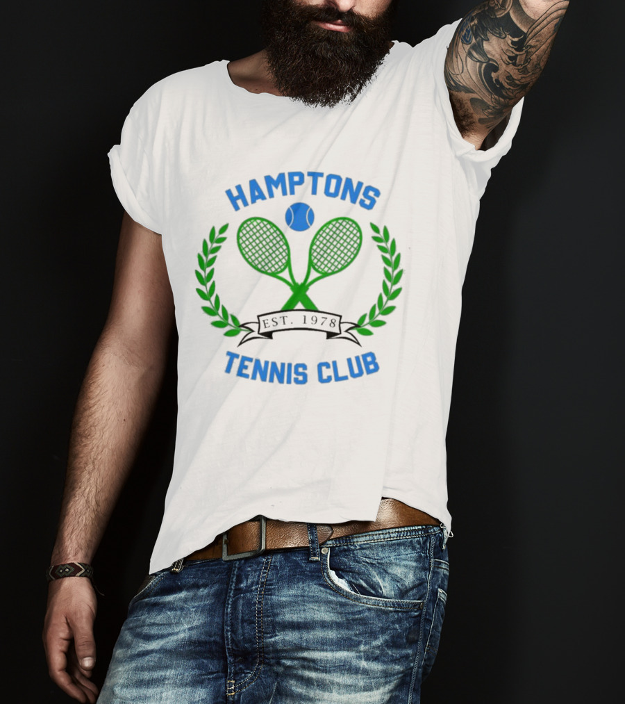 Hamptons Tennis Club Est. 1978 Green Rackets Blue Ball Laurel Wreath T-Shirt