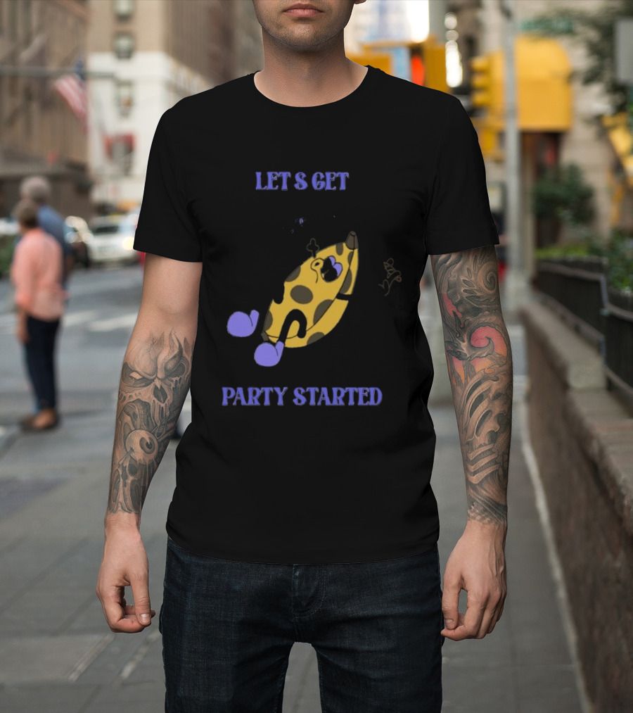 LET'S GET PARTY STARTED Vintage Cartoon Banana Music Fan Celebrating with Cigarette T-Shirt