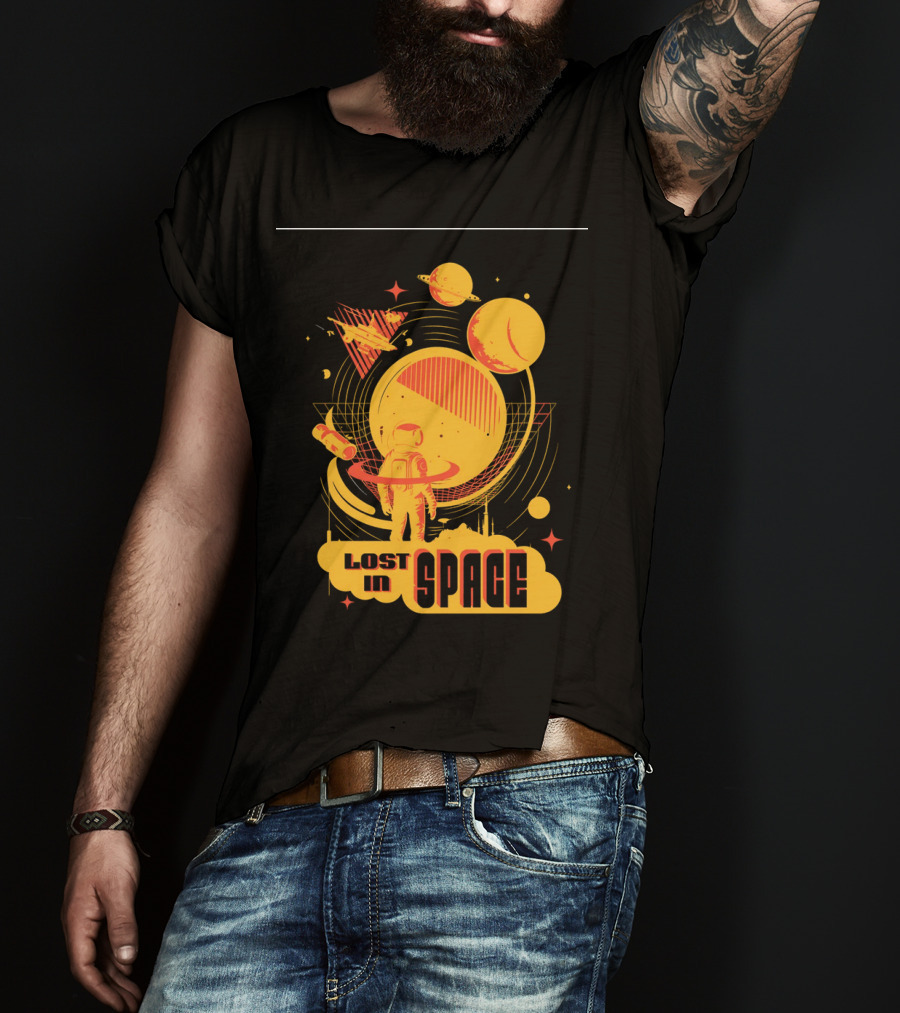 Lost In Space Astronaut With Planets And Rockets Retro T-Shirt