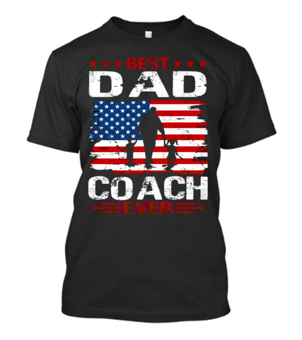 Best Dad Coach Ever USA Flag Baseball Dad Father's Day T-Shirt