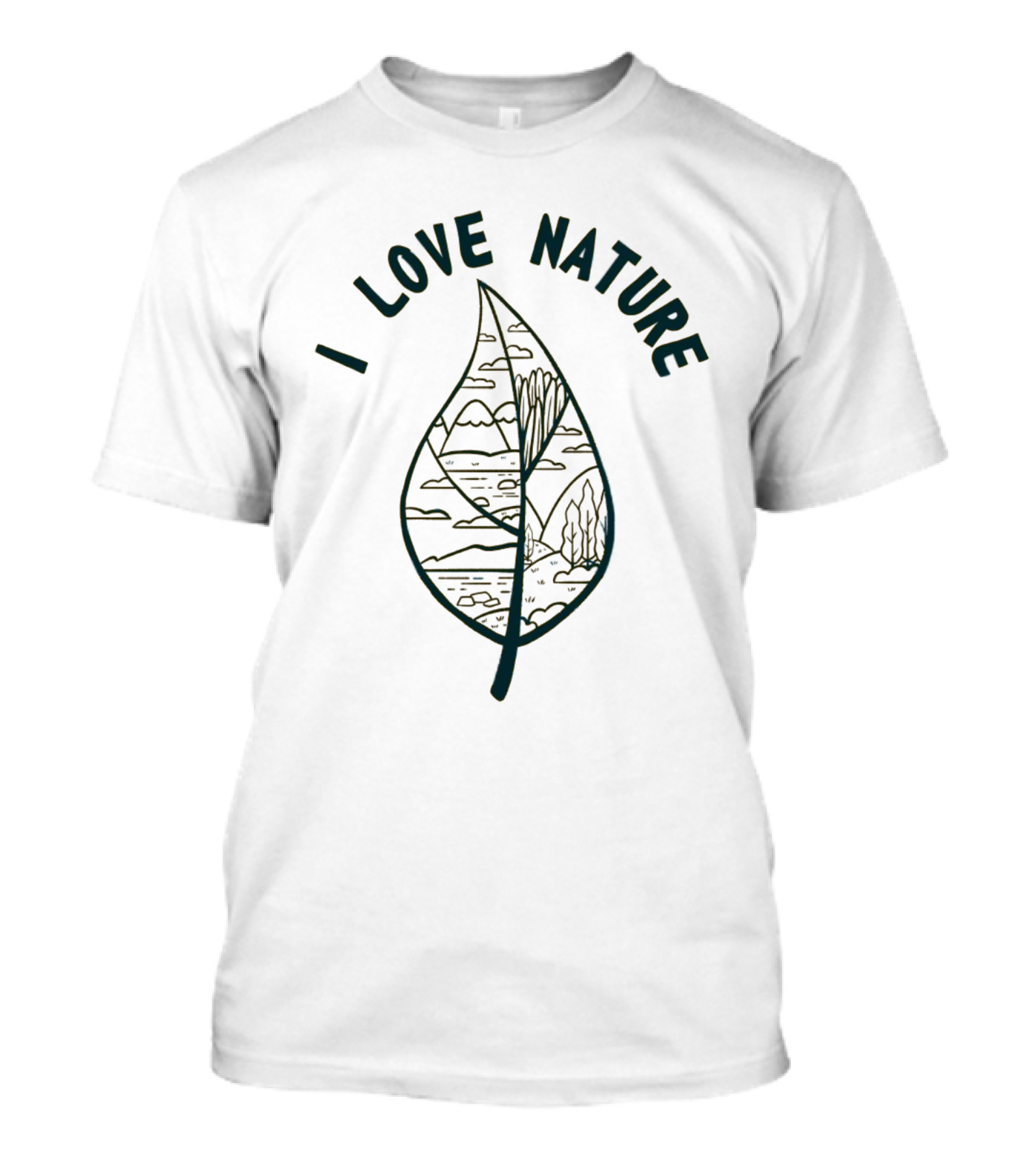 I Love Nature Leaf With Mountains And Trees T-Shirt