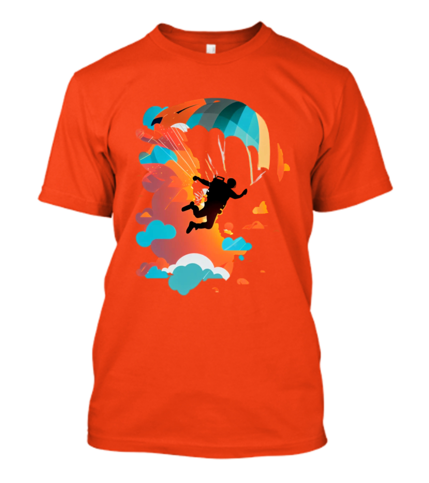 Skydiver Silhouette With Colorful Parachute And Clouds T-Shirt