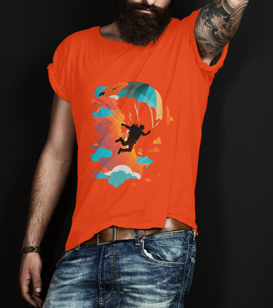 Skydiver Silhouette With Colorful Parachute And Clouds T-Shirt