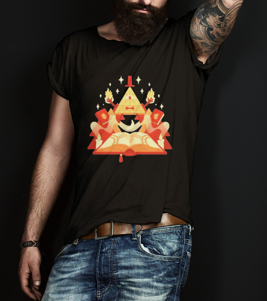Bill Cipher Reding Book Gravity Falls Mystical Pyramid T-Shirt