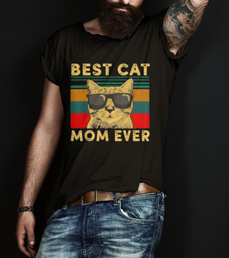 Best Cat Mom Ever Vintage Mother's Day Cat With Sunglasses T-Shirt
