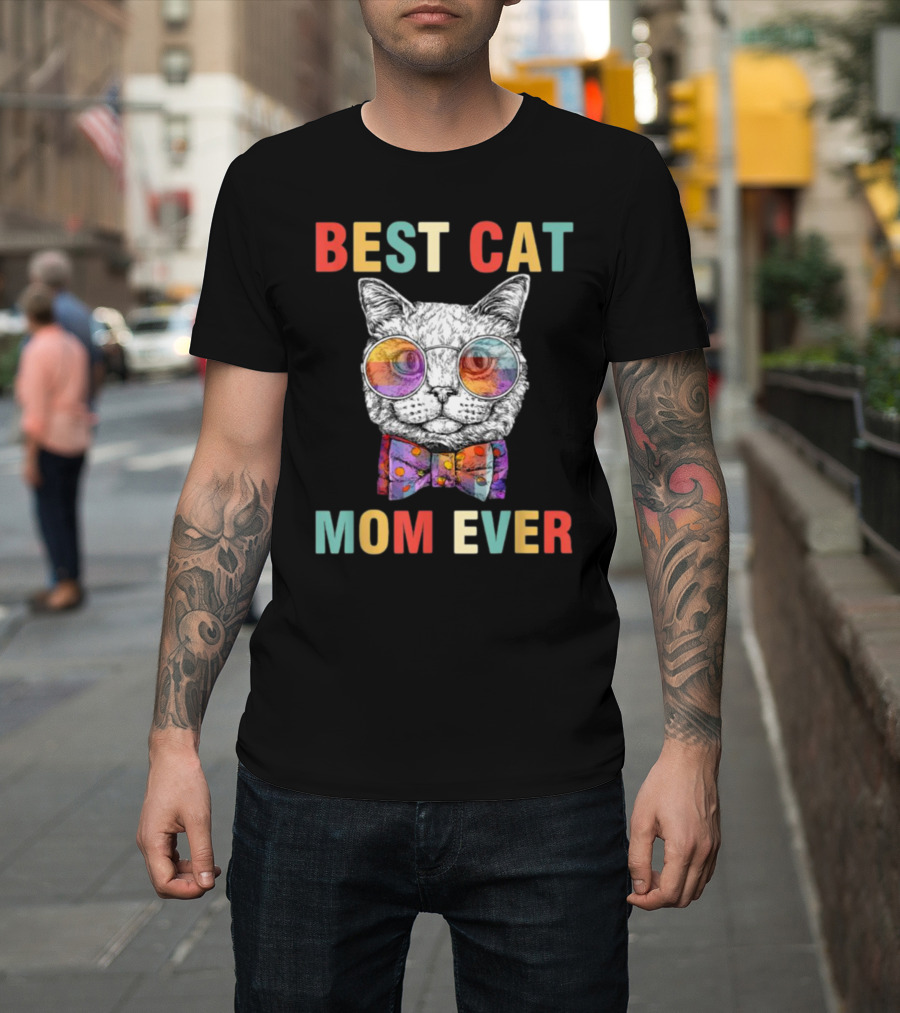 Best Cat Mom Ever Colorful Vintage Glasses T-Shirt