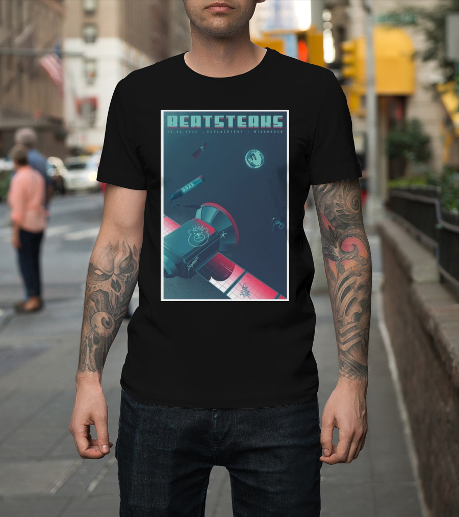 Beatsteaks Schlachthof Wiesbaden 16.06.2023 Space-Themed Poster with Satellite and Graffiti Elements T-Shirt