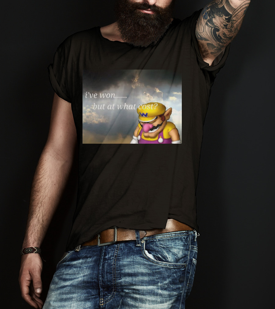 Wario I've Won But At What Cost Reflective Quote With Somber Clouds T-Shirt