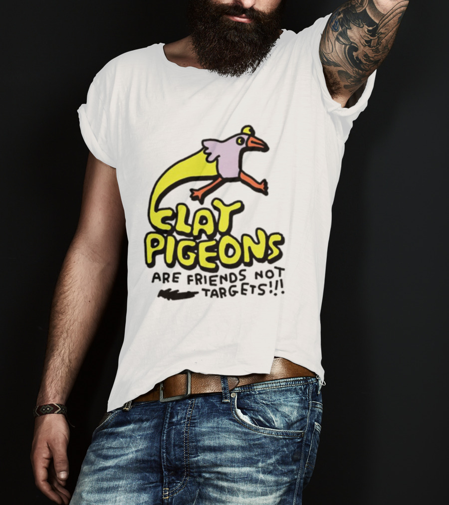 Clay Pigeons Are Friends Not Targets Fun Bird Cartoon T-Shirt