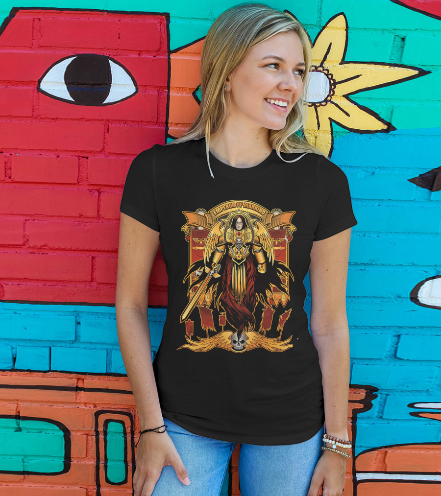 Emperor Of Mankind Golden Armor Angelic Warrior With Sword And Skull T-Shirt