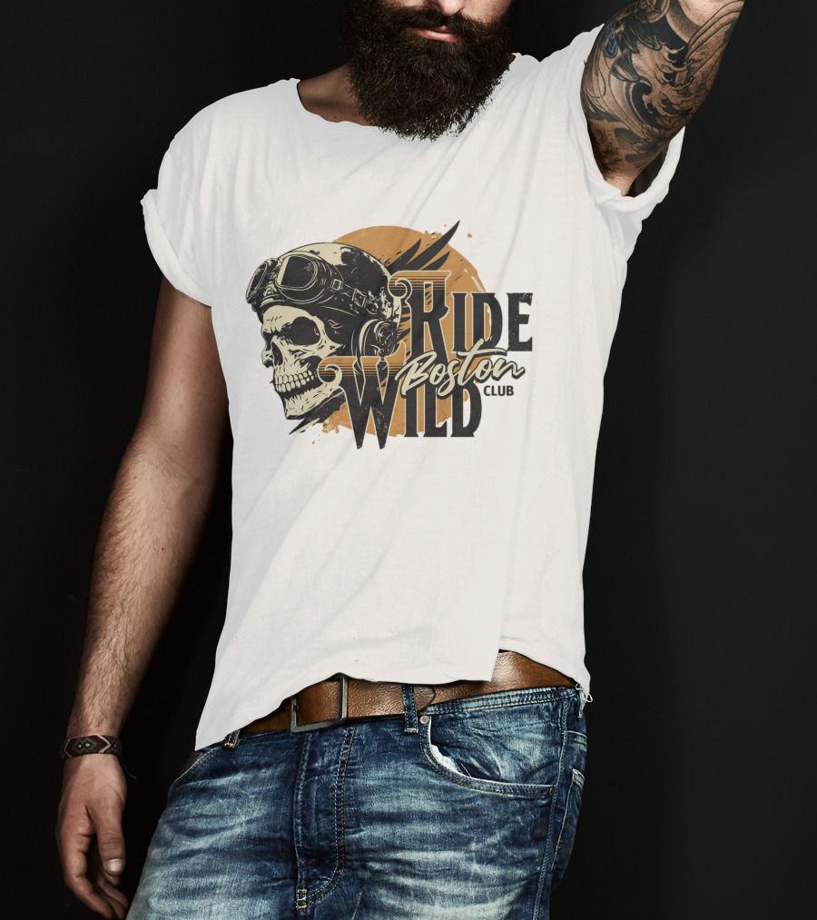 Ride Wild Boston Club Skull With Goggles T-Shirt
