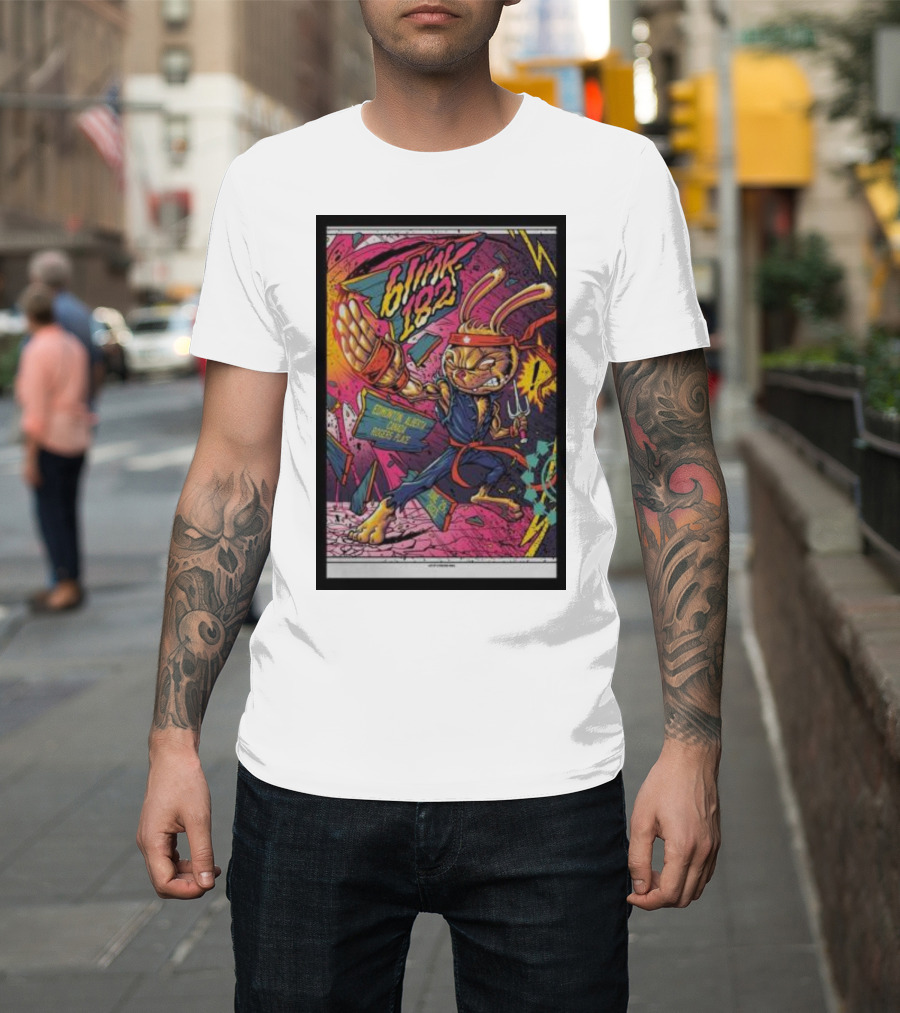Blink-182 World Tour Edmonton Ninja Rabbit Comic Style Explosion T-Shirt