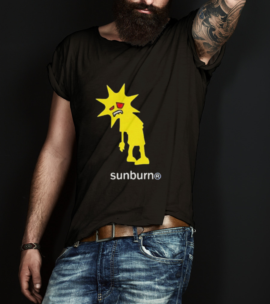 Sunburn Tired Cartoon Sun With Red Eyes And Trademark T-Shirt