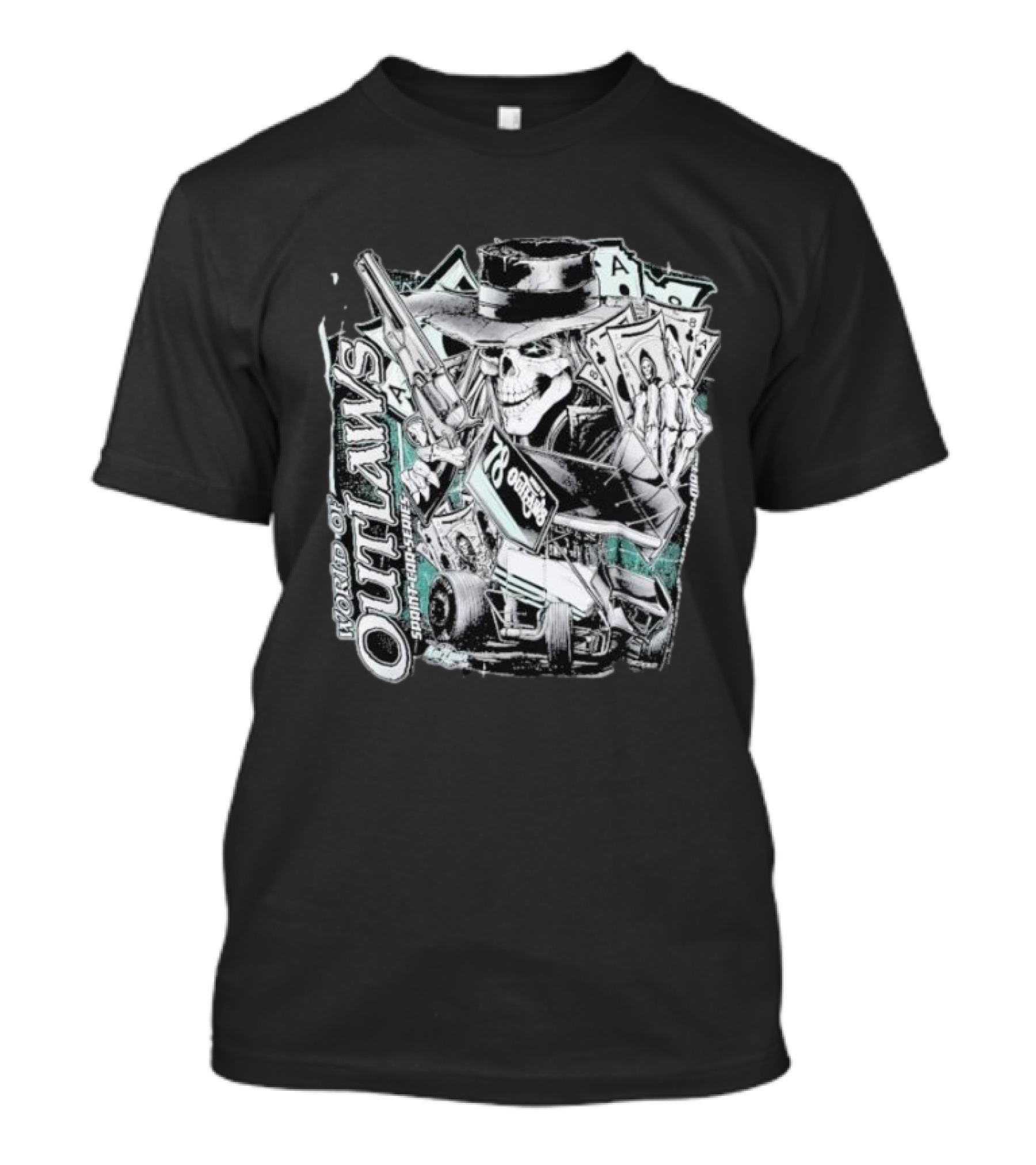 World Of Outlaws SC Deadman's Hand Racing Skeleton 78 Outlaw Cards T-Shirt
