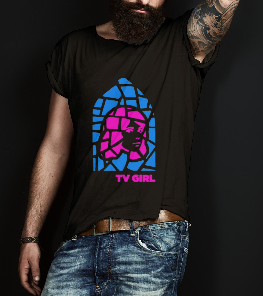 TV Girl Stain Glass Girl Blue Pink Face T-Shirt