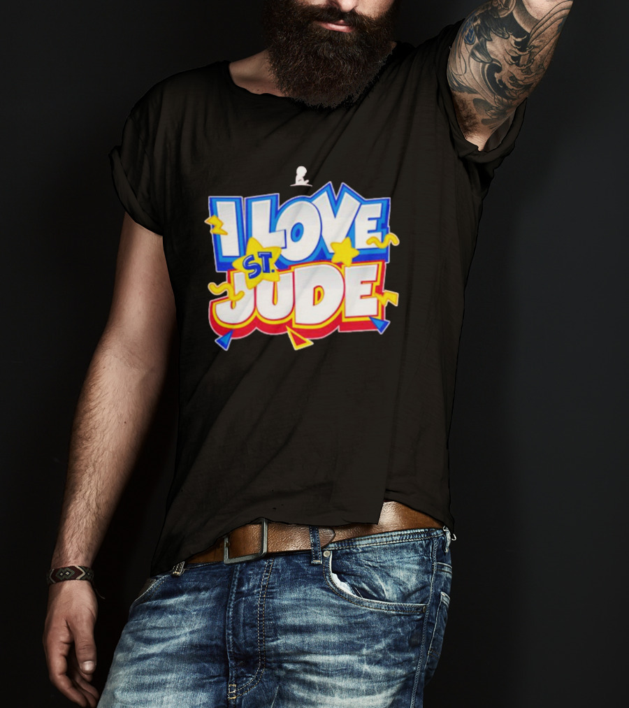I Love St Jude Cartoon Yellow Stars And Blue Outline T-Shirt