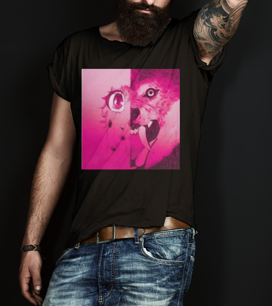 Dead On The Scene Wolf And Anime Girl Pink Contrast T-Shirt