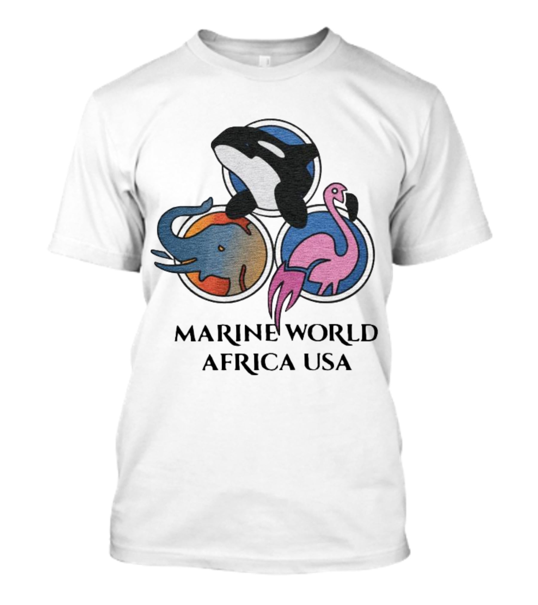 Marine World Africa USA Orca Elephant Flamingo T-Shirt
