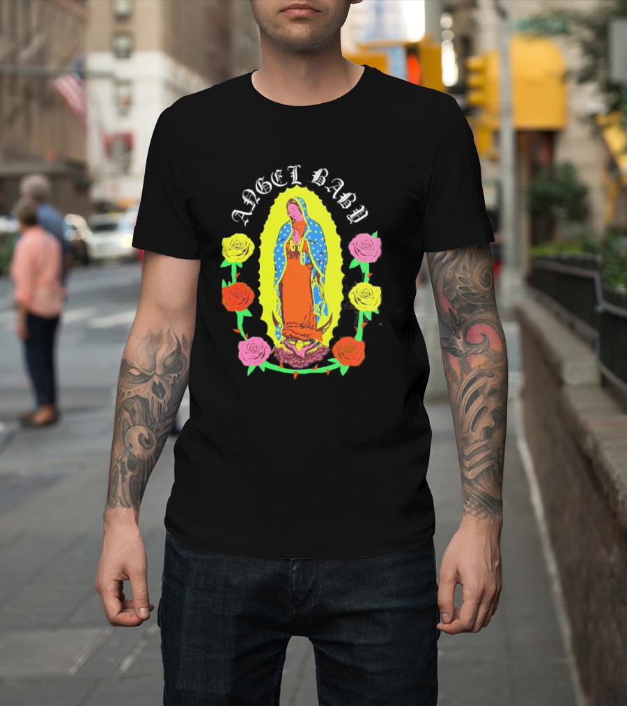 Angel Baby Virgen With Colorful Roses T-Shirt