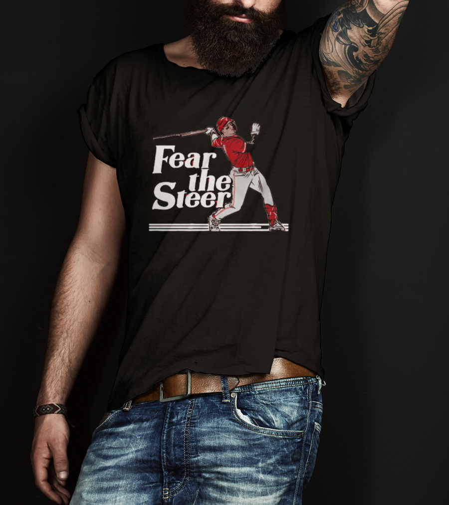 Fear The Steer SS Baseball Player In Red Jersey T-Shirt